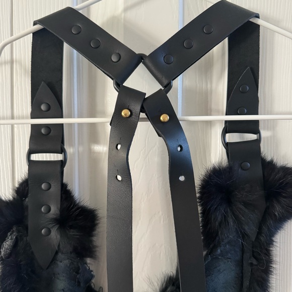 Artist made Real Leather & Rabbit Halter Top - Picture 5 of 6